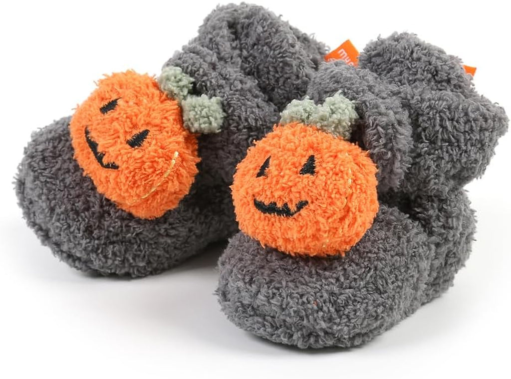 Baby Booties Newborn Boys Girls Fleece Boots Non Slip Grippers Stay on Slipper Socks Infant First Walker Winter Warm Crib Shoes