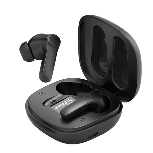 Wireless Real-Time Language Translator Earbuds product photo on a white background.