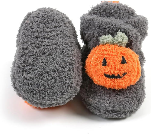 Baby Booties Newborn Boys Girls Fleece Boots Non Slip Grippers Stay on Slipper Socks Infant First Walker Winter Warm Crib Shoes